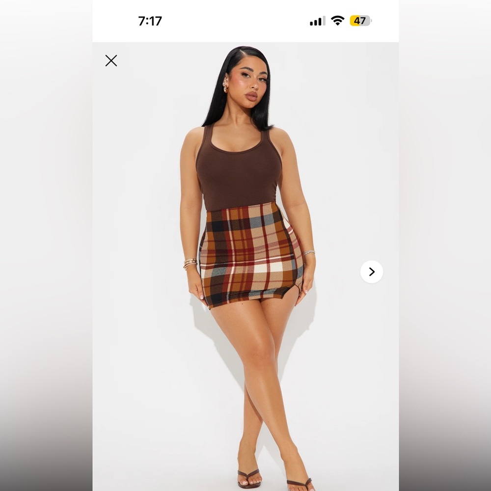 Fashion Nova Burgundy and Brown Plaid Mini Skirt - Picture 3 of 4